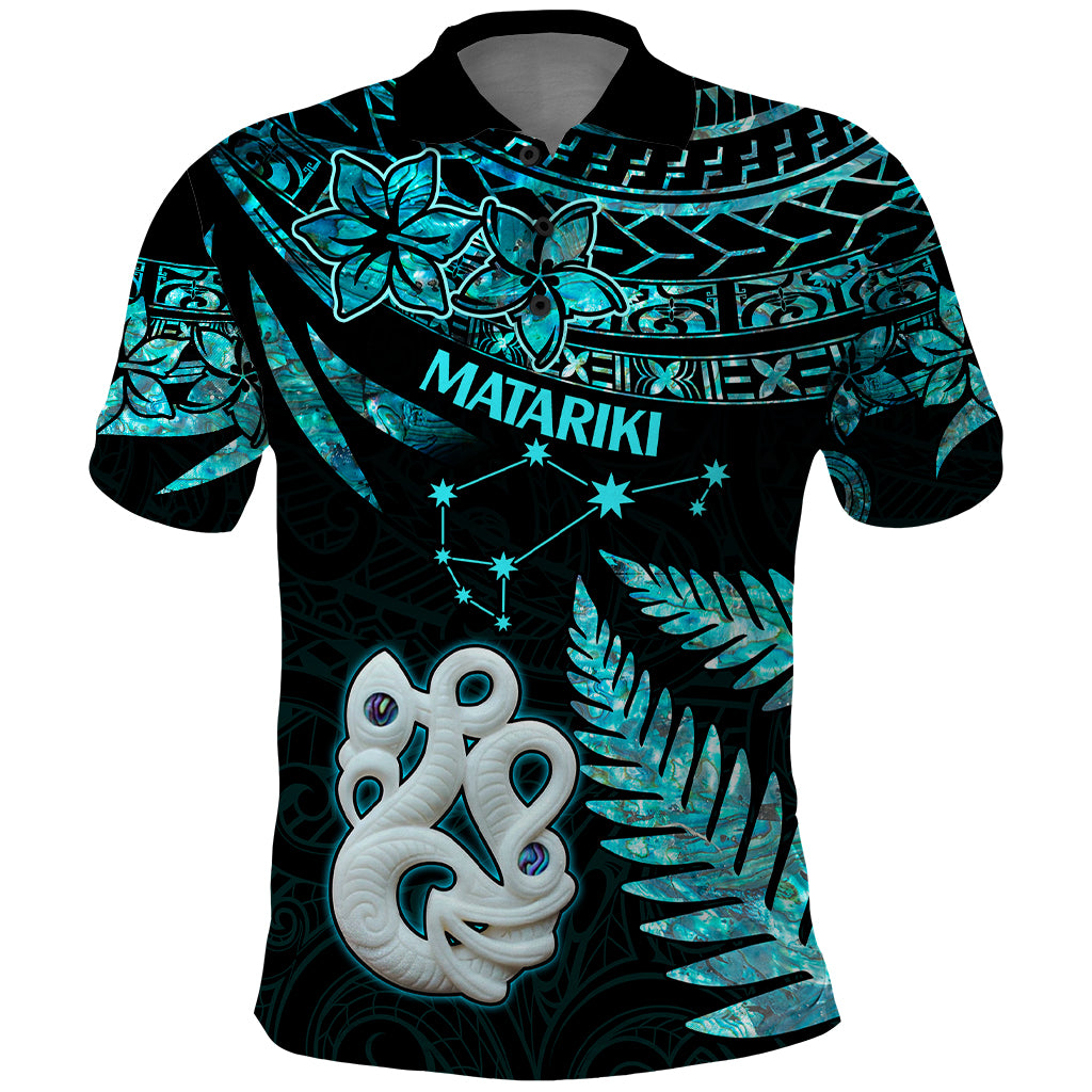 Matariki New Zealand Polo Shirt Maori Manaia with Paua Shell - Aqua - Wonder Print Shop