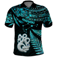 Matariki New Zealand Polo Shirt Maori Manaia with Paua Shell - Aqua - Wonder Print Shop