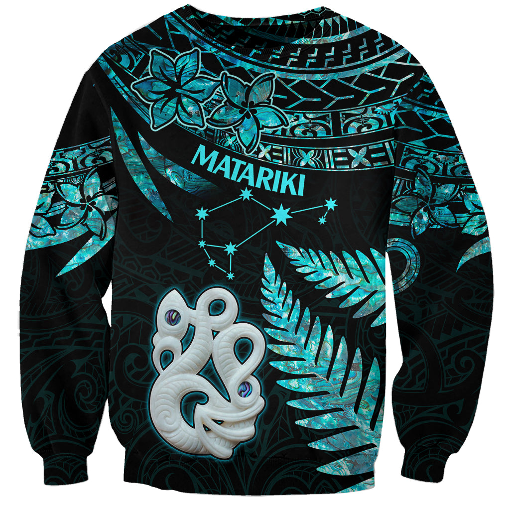 Matariki New Zealand Sweatshirt Maori Manaia with Paua Shell - Aqua - Wonder Print Shop