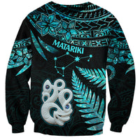 Matariki New Zealand Sweatshirt Maori Manaia with Paua Shell - Aqua - Wonder Print Shop