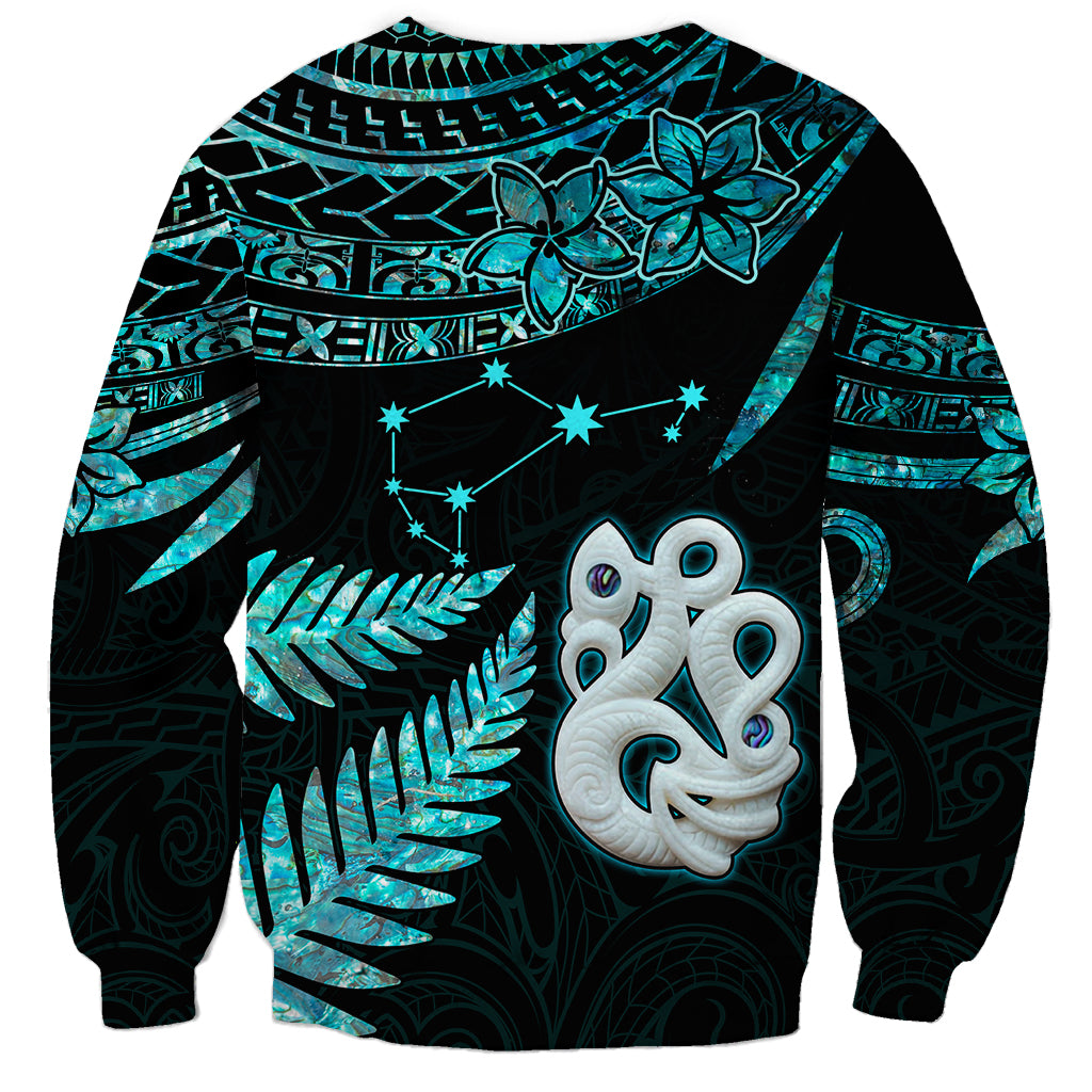 Matariki New Zealand Sweatshirt Maori Manaia with Paua Shell - Aqua - Wonder Print Shop