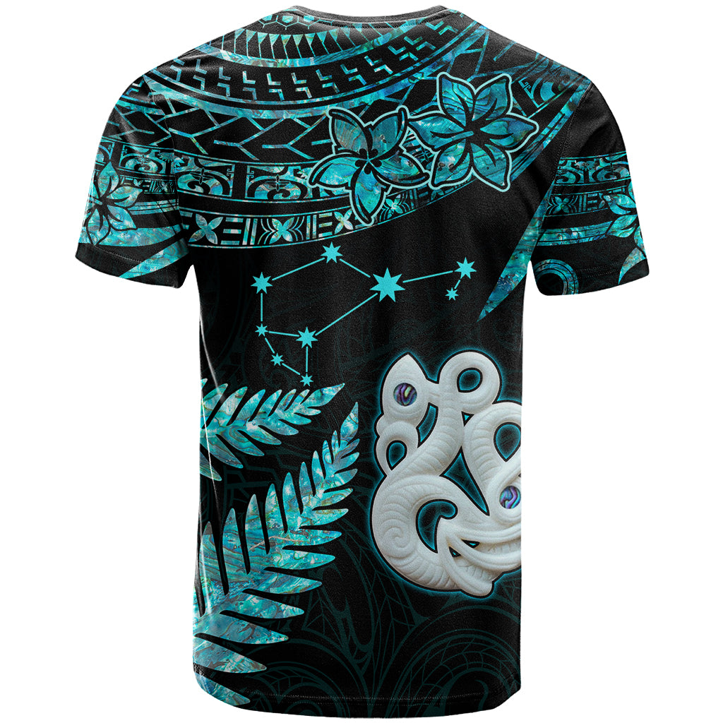 Matariki New Zealand T Shirt Maori Manaia with Paua Shell - Aqua - Wonder Print Shop