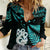 Matariki New Zealand Women Casual Shirt Maori Manaia with Paua Shell - Aqua - Wonder Print Shop