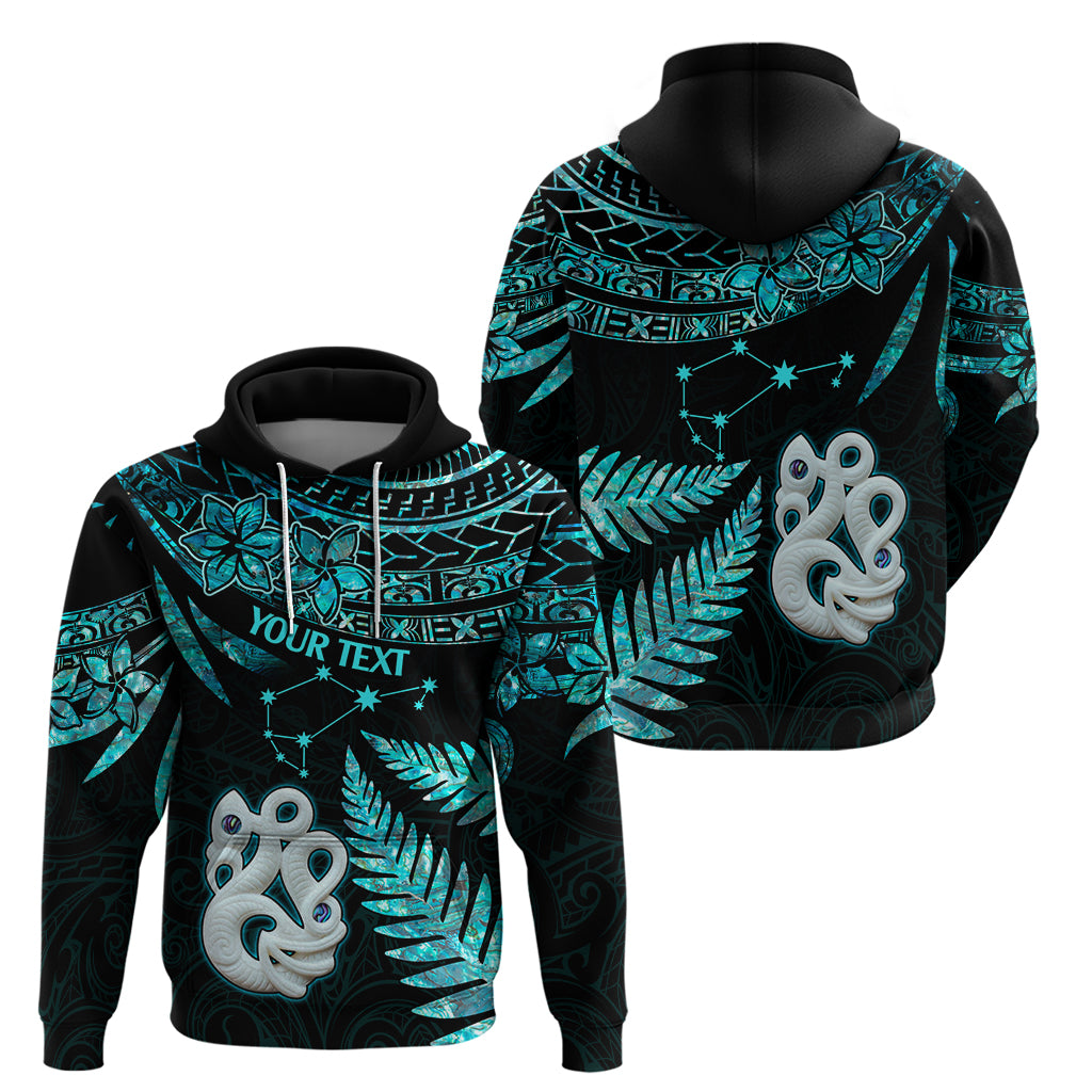 Custom Matariki New Zealand Hoodie Maori Manaia with Paua Shell - Aqua - Wonder Print Shop