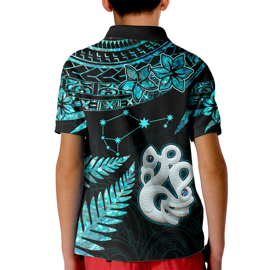 Custom Matariki New Zealand Kid Polo Shirt Maori Manaia with Paua Shell - Aqua - Wonder Print Shop