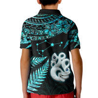 Custom Matariki New Zealand Kid Polo Shirt Maori Manaia with Paua Shell - Aqua - Wonder Print Shop