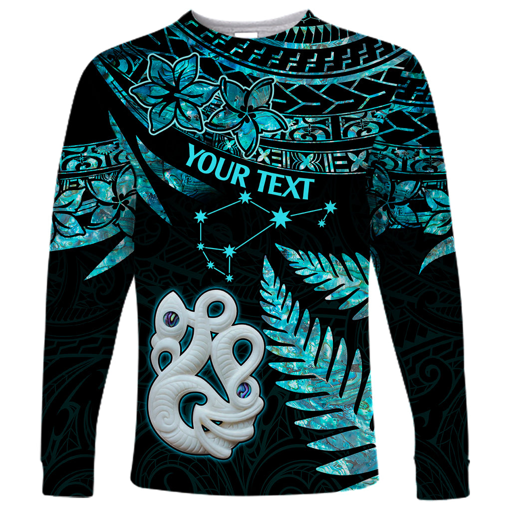 Custom Matariki New Zealand Long Sleeve Shirt Maori Manaia with Paua Shell - Aqua - Wonder Print Shop