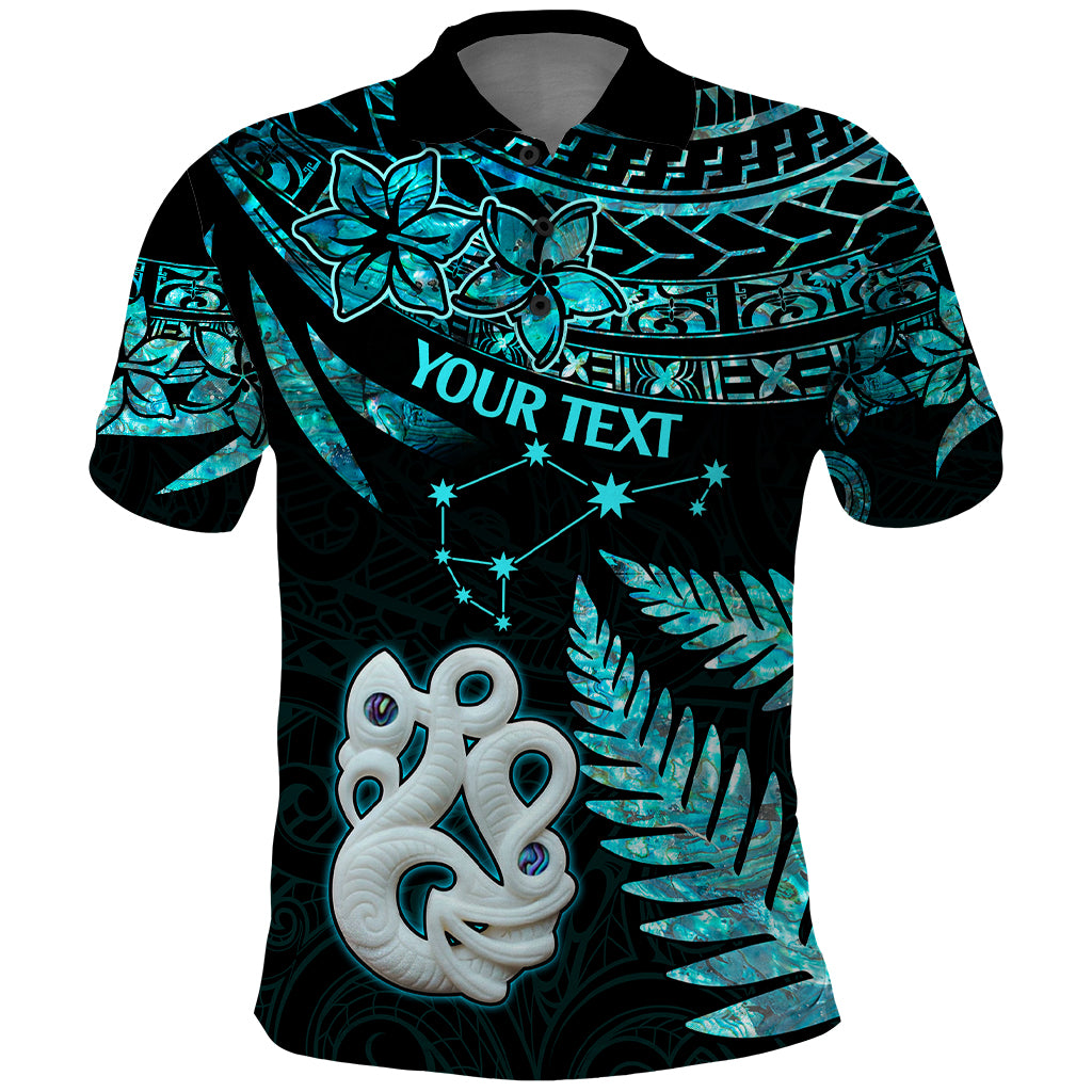 Custom Matariki New Zealand Polo Shirt Maori Manaia with Paua Shell - Aqua - Wonder Print Shop