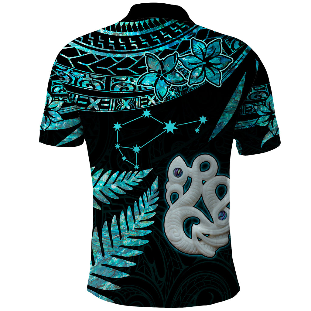 Custom Matariki New Zealand Polo Shirt Maori Manaia with Paua Shell - Aqua - Wonder Print Shop