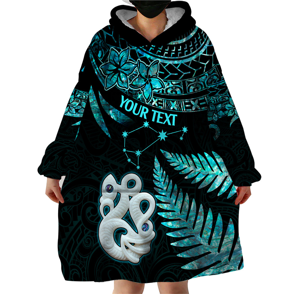 Custom Matariki New Zealand Wearable Blanket Hoodie Maori Manaia with Paua Shell - Aqua - Wonder Print Shop