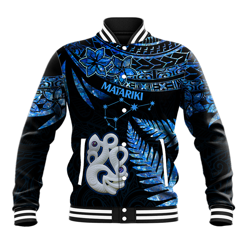 Matariki New Zealand Baseball Jacket Maori Manaia with Paua Shell - Blue LT9 - Wonder Print Shop