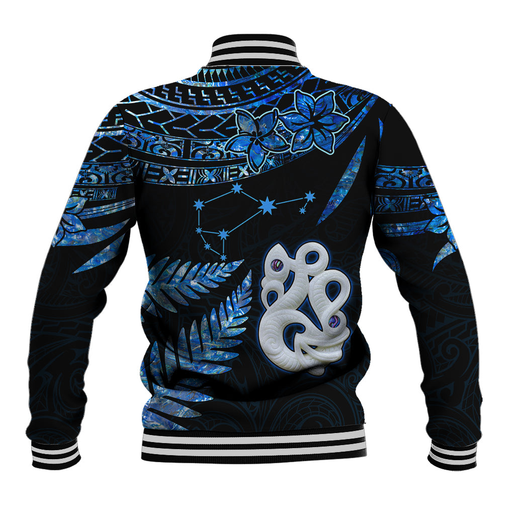 Matariki New Zealand Baseball Jacket Maori Manaia with Paua Shell - Blue LT9 - Wonder Print Shop