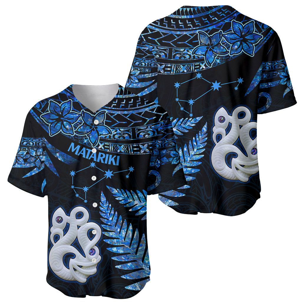 Matariki New Zealand Baseball Jersey Maori Manaia with Paua Shell - Blue LT9 - Wonder Print Shop