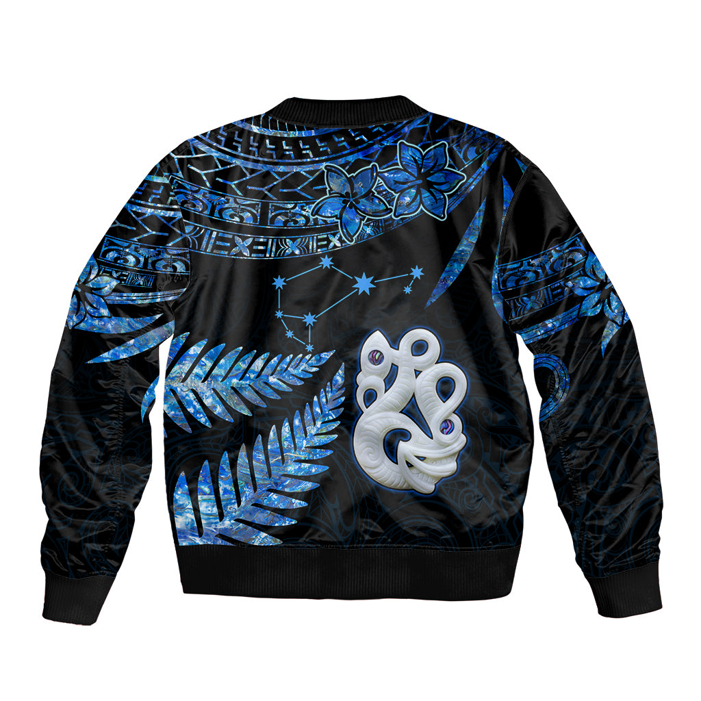 Matariki New Zealand Bomber Jacket Maori Manaia with Paua Shell - Blue LT9 - Wonder Print Shop