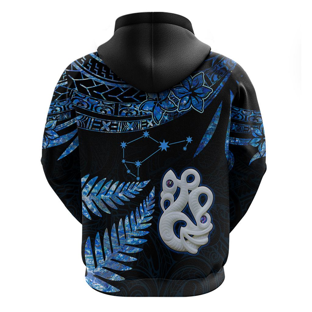 Matariki New Zealand Hoodie Maori Manaia with Paua Shell - Blue - Wonder Print Shop