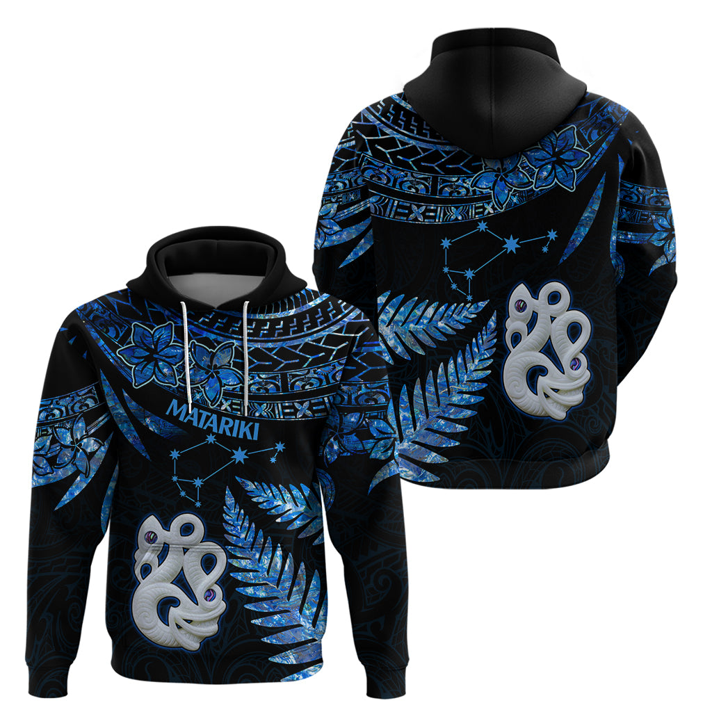Matariki New Zealand Hoodie Maori Manaia with Paua Shell - Blue - Wonder Print Shop