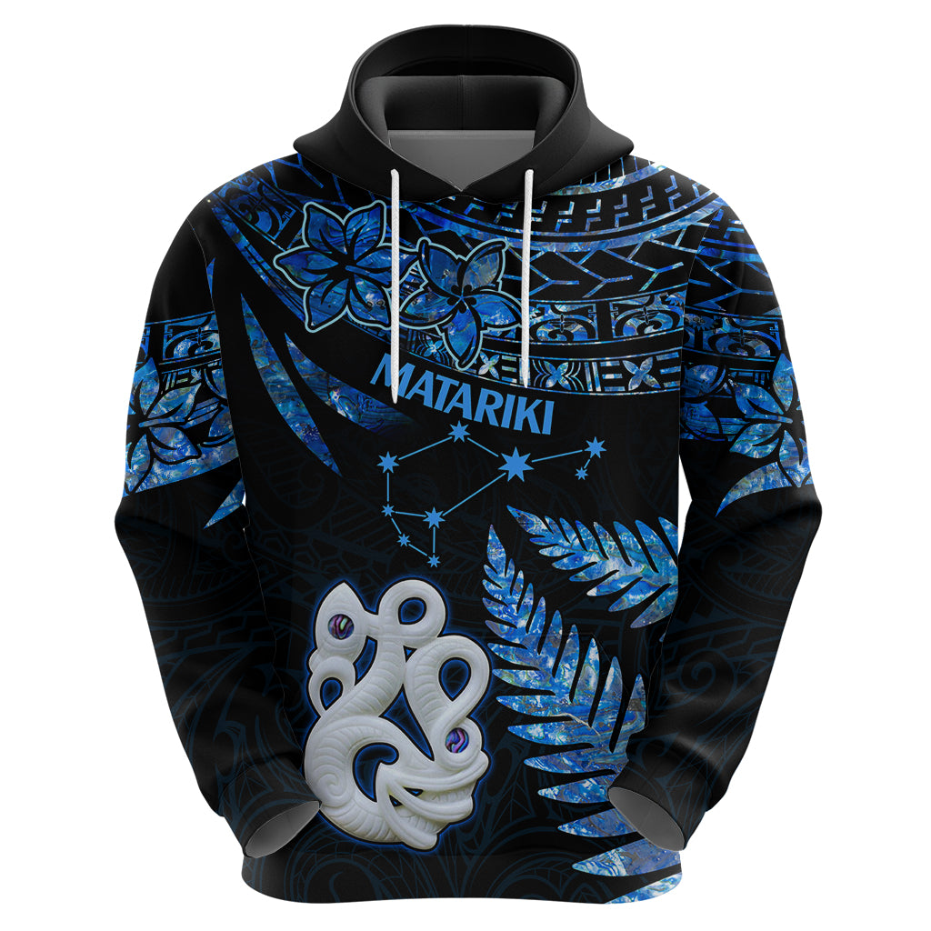 Matariki New Zealand Hoodie Maori Manaia with Paua Shell - Blue - Wonder Print Shop