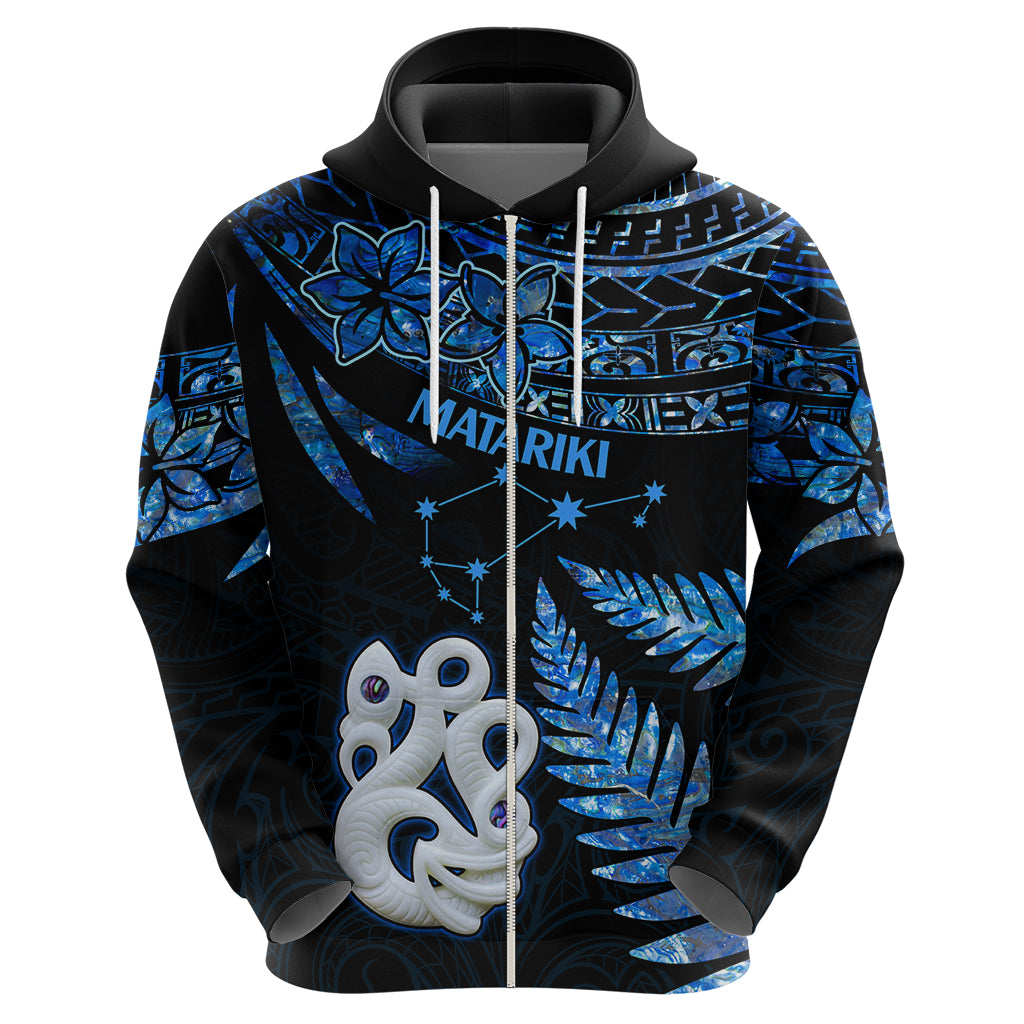 Matariki New Zealand Hoodie Maori Manaia with Paua Shell - Blue - Wonder Print Shop