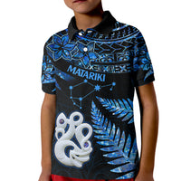 Matariki New Zealand Kid Polo Shirt Maori Manaia with Paua Shell - Blue - Wonder Print Shop