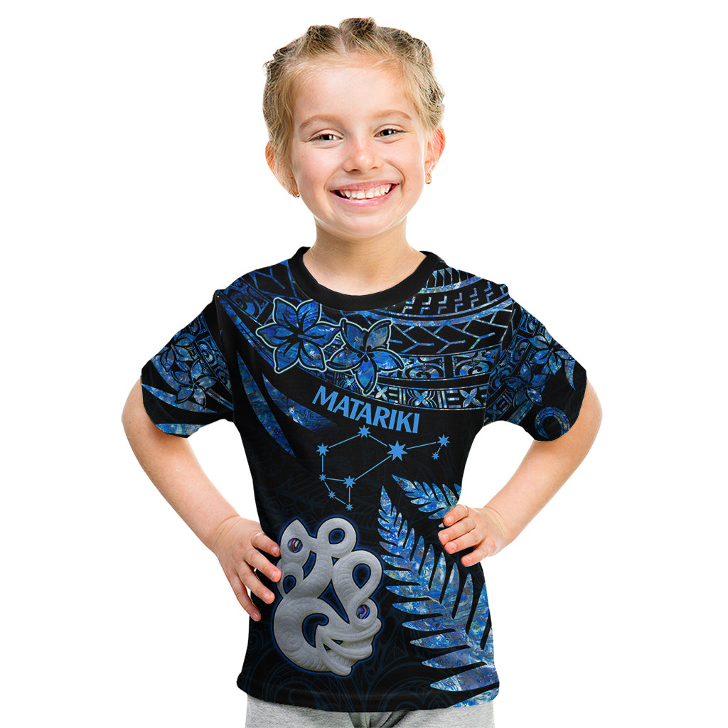 Matariki New Zealand Kid T Shirt Maori Manaia with Paua Shell - Blue - Wonder Print Shop