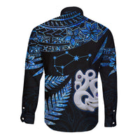 Matariki New Zealand Long Sleeve Button Shirt Maori Manaia with Paua Shell - Blue - Wonder Print Shop