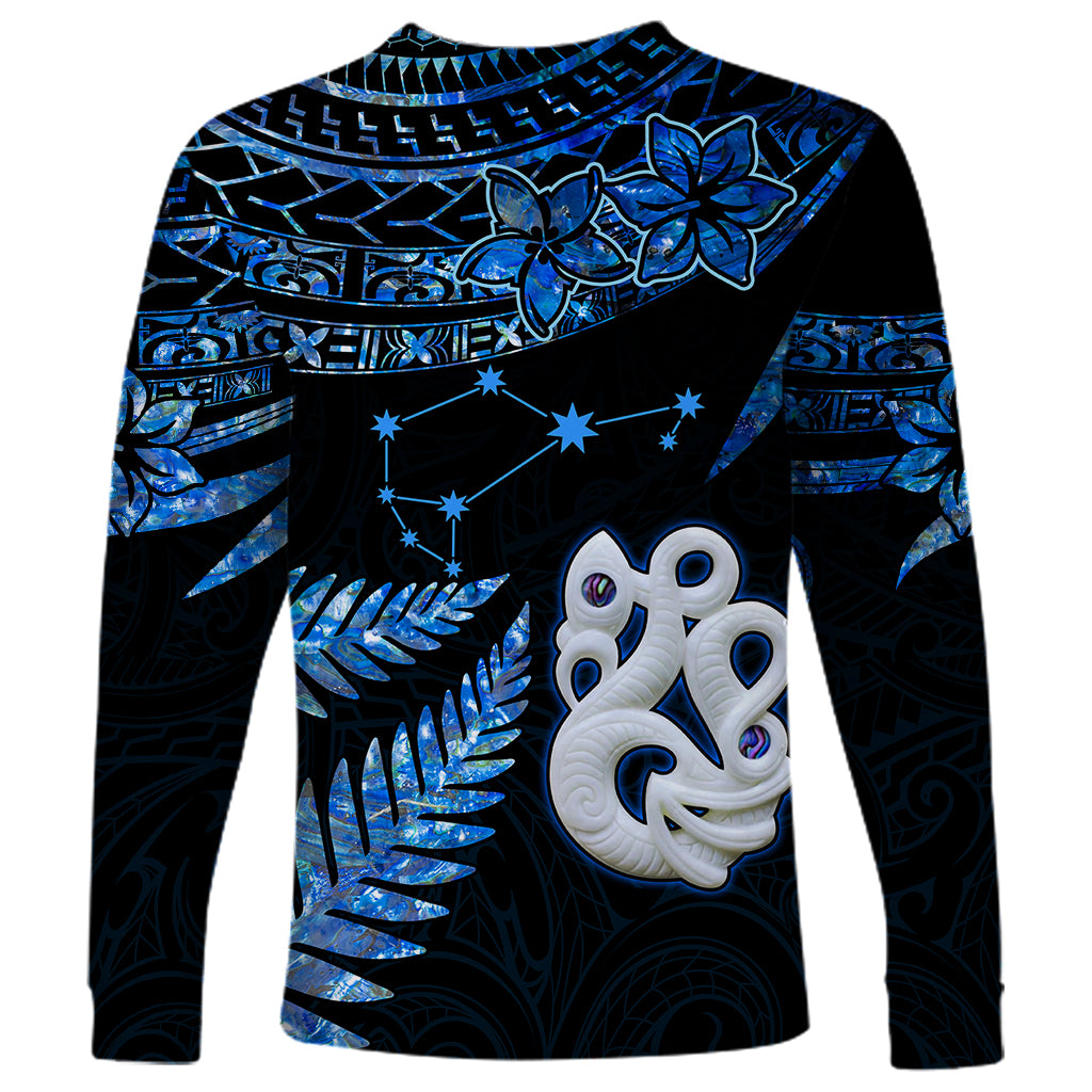 Matariki New Zealand Long Sleeve Shirt Maori Manaia with Paua Shell - Blue - Wonder Print Shop