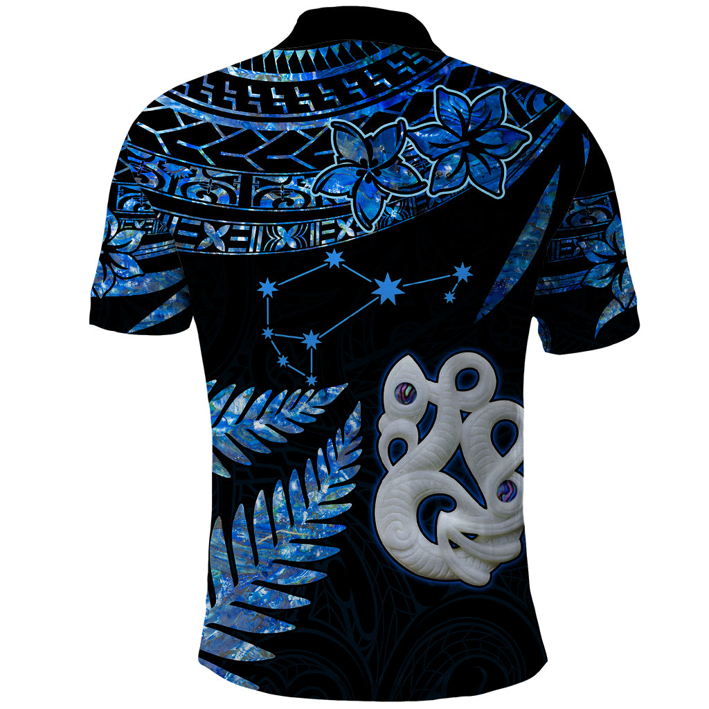 Matariki New Zealand Polo Shirt Maori Manaia with Paua Shell - Blue - Wonder Print Shop