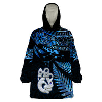 Matariki New Zealand Wearable Blanket Hoodie Maori Manaia with Paua Shell - Blue - Wonder Print Shop