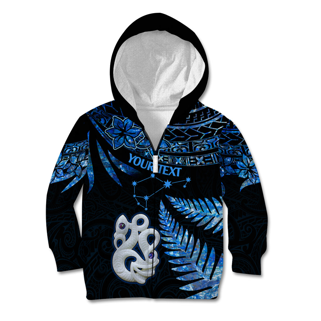 Custom Matariki New Zealand Kid Hoodie Maori Manaia with Paua Shell - Blue - Wonder Print Shop