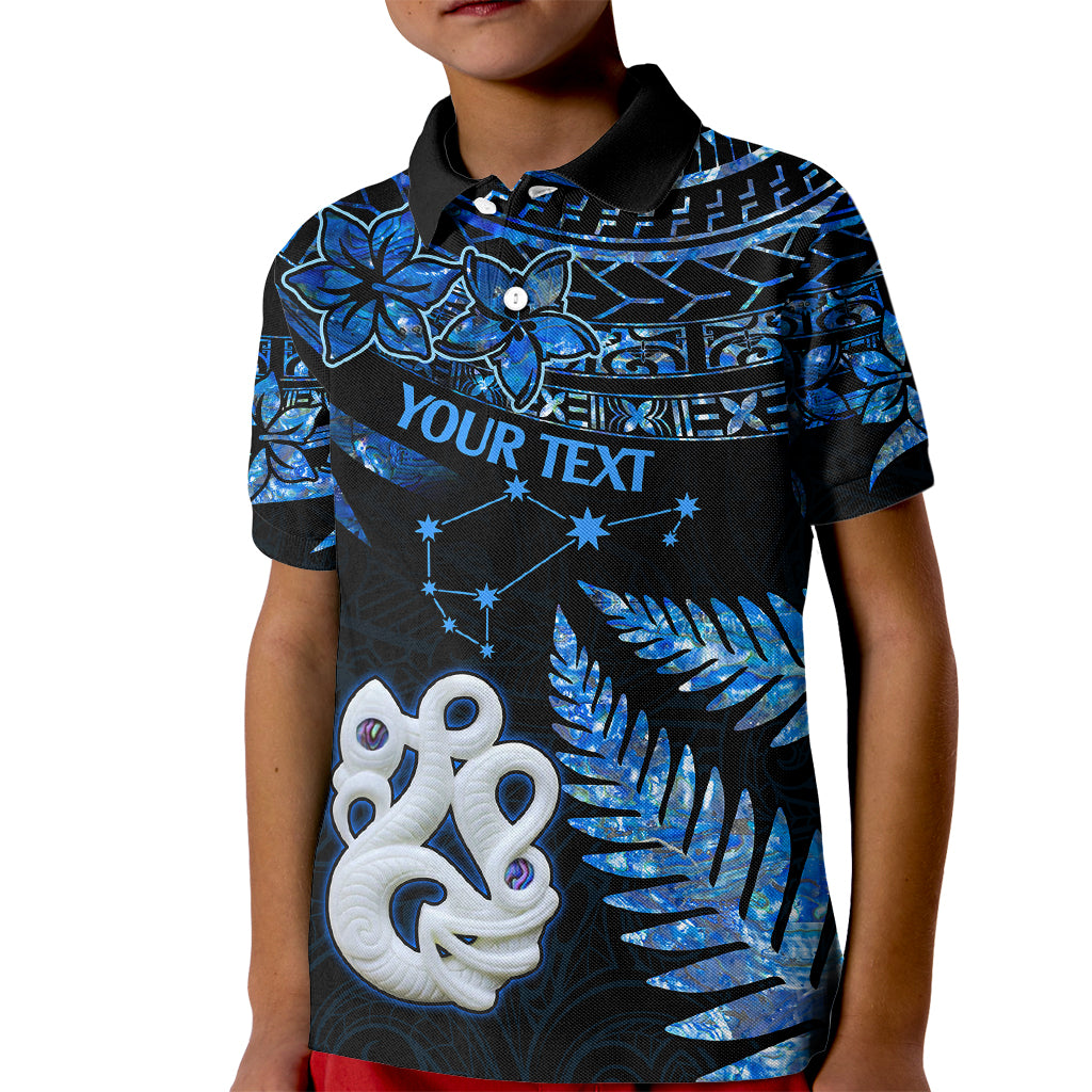 Custom Matariki New Zealand Kid Polo Shirt Maori Manaia with Paua Shell - Blue - Wonder Print Shop