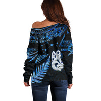 Custom Matariki New Zealand Off Shoulder Sweater Maori Manaia with Paua Shell - Blue - Wonder Print Shop