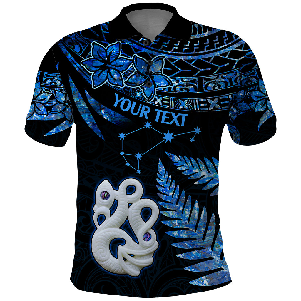 Custom Matariki New Zealand Polo Shirt Maori Manaia with Paua Shell - Blue - Wonder Print Shop