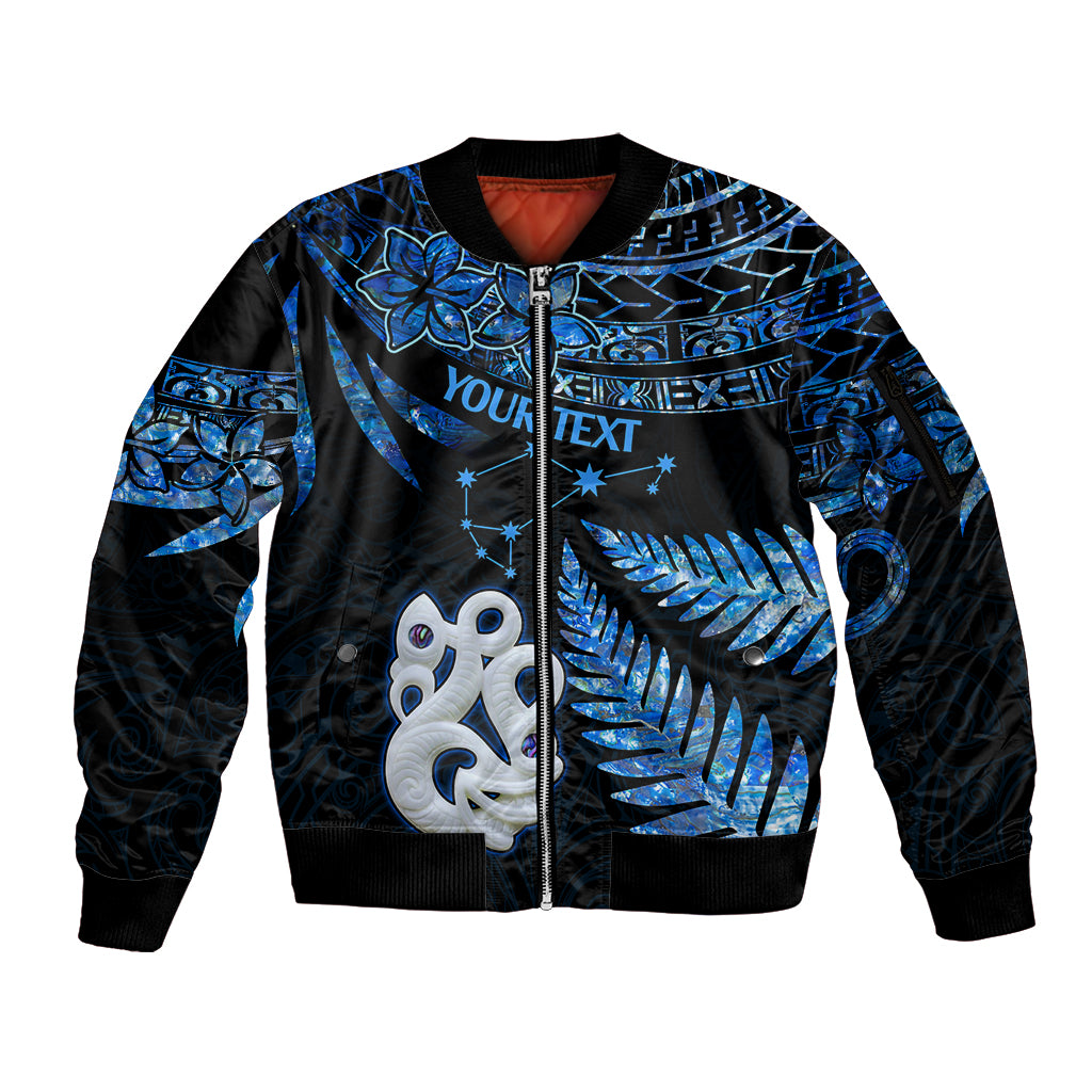 Custom Matariki New Zealand Sleeve Zip Bomber Jacket Maori Manaia with Paua Shell - Blue - Wonder Print Shop