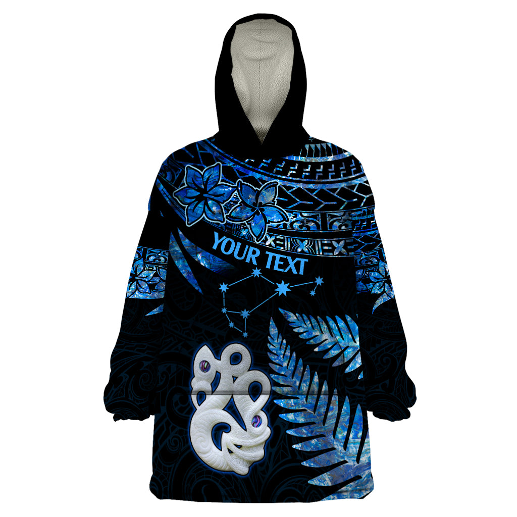 Custom Matariki New Zealand Wearable Blanket Hoodie Maori Manaia with Paua Shell - Blue - Wonder Print Shop
