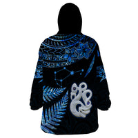Custom Matariki New Zealand Wearable Blanket Hoodie Maori Manaia with Paua Shell - Blue - Wonder Print Shop