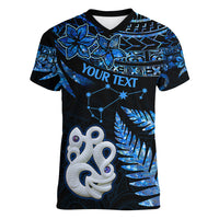 Custom Matariki New Zealand Women V Neck T Shirt Maori Manaia with Paua Shell - Blue - Wonder Print Shop