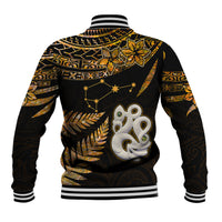 Maori Baseball Jacket Matariki Stars Manaia with Paua Shell - Gold LT9 - Wonder Print Shop