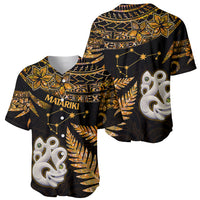 Maori Baseball Jersey Matariki Stars Manaia with Paua Shell - Gold LT9 - Wonder Print Shop