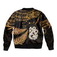 Maori Bomber Jacket Matariki Stars Manaia with Paua Shell - Gold LT9 - Wonder Print Shop