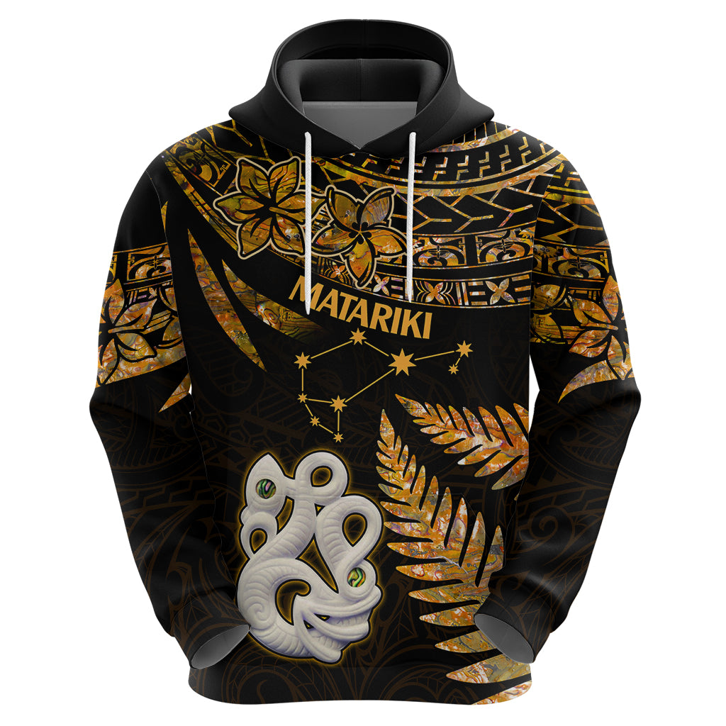Maori Hoodie Matariki Stars Manaia with Paua Shell - Gold - Wonder Print Shop