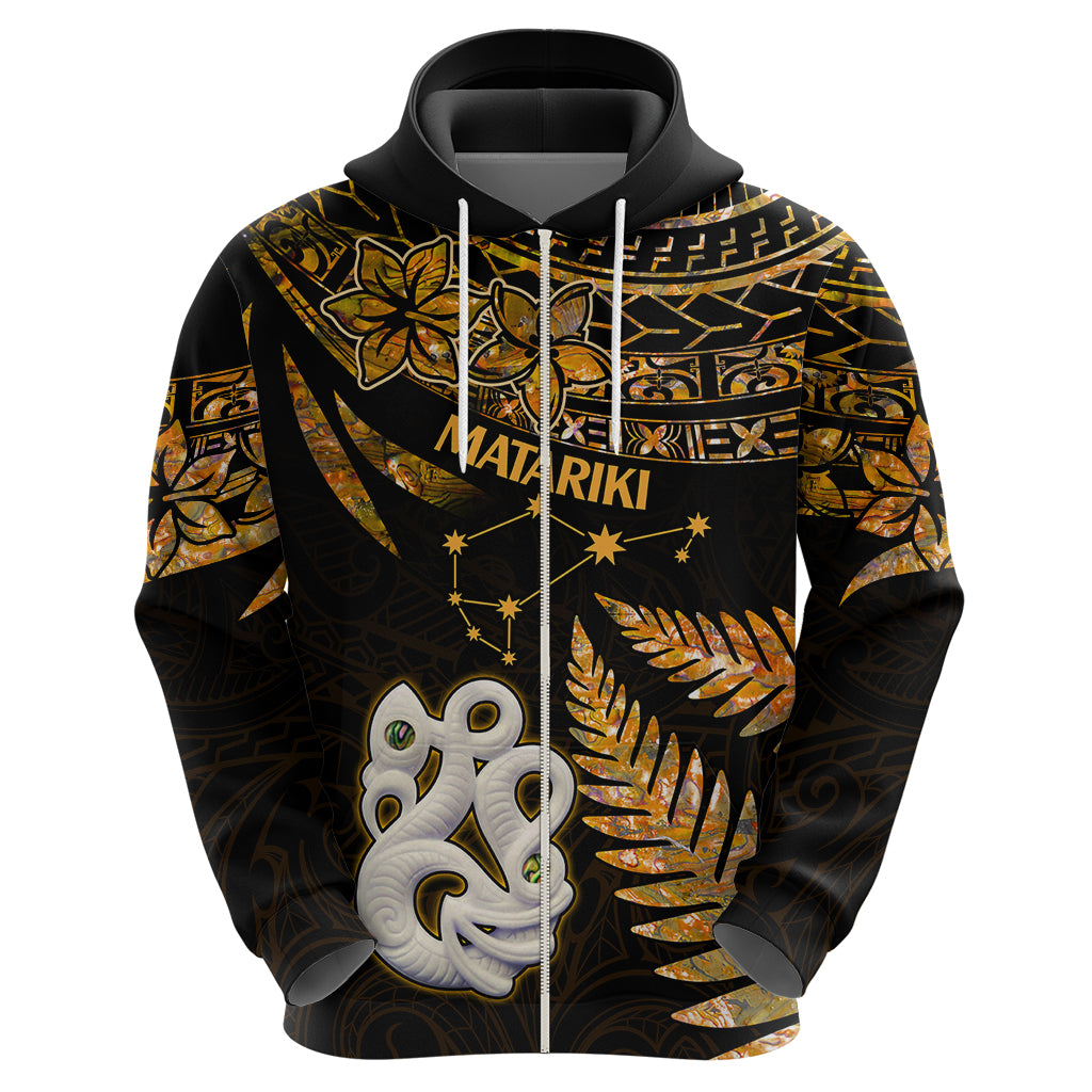 Maori Hoodie Matariki Stars Manaia with Paua Shell - Gold - Wonder Print Shop
