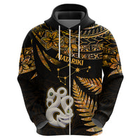 Maori Hoodie Matariki Stars Manaia with Paua Shell - Gold - Wonder Print Shop