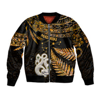 Maori Sleeve Zip Bomber Jacket Matariki Stars Manaia with Paua Shell - Gold - Wonder Print Shop