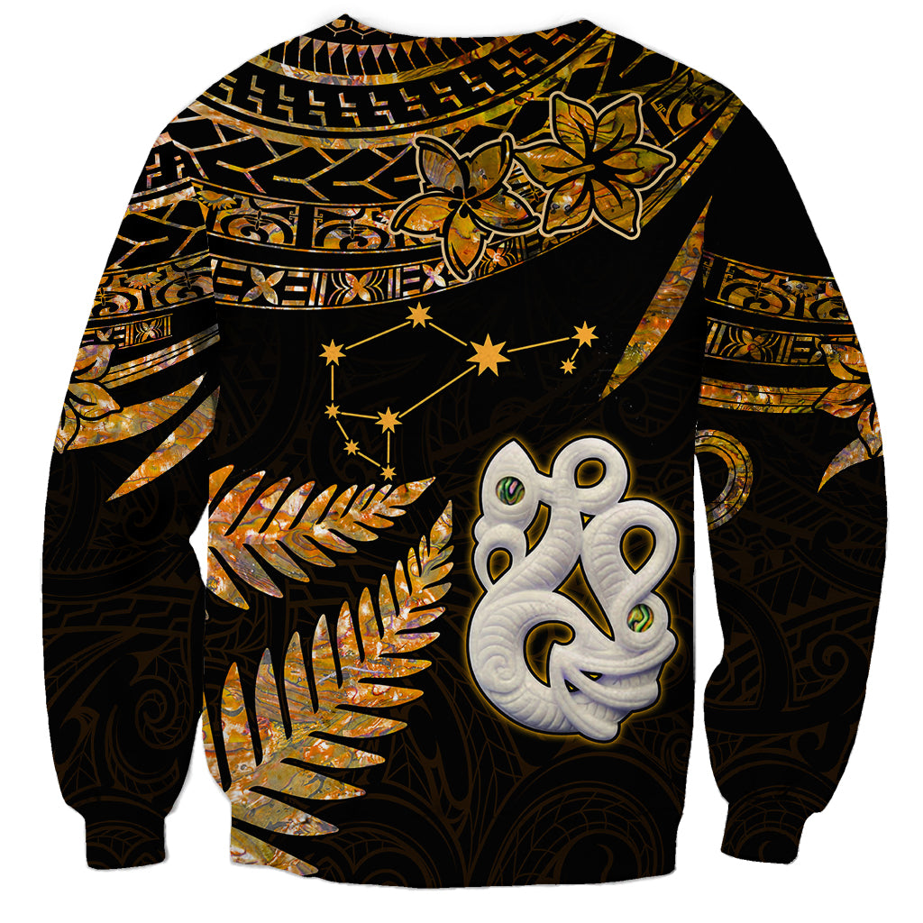 Maori Sweatshirt Matariki Stars Manaia with Paua Shell - Gold - Wonder Print Shop
