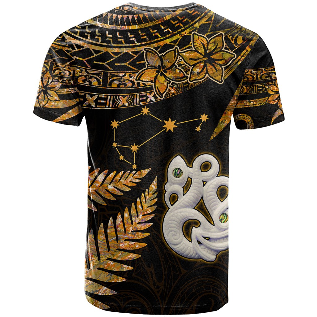 Maori T Shirt Matariki Stars Manaia with Paua Shell - Gold - Wonder Print Shop