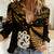 Maori Women Casual Shirt Matariki Stars Manaia with Paua Shell - Gold - Wonder Print Shop