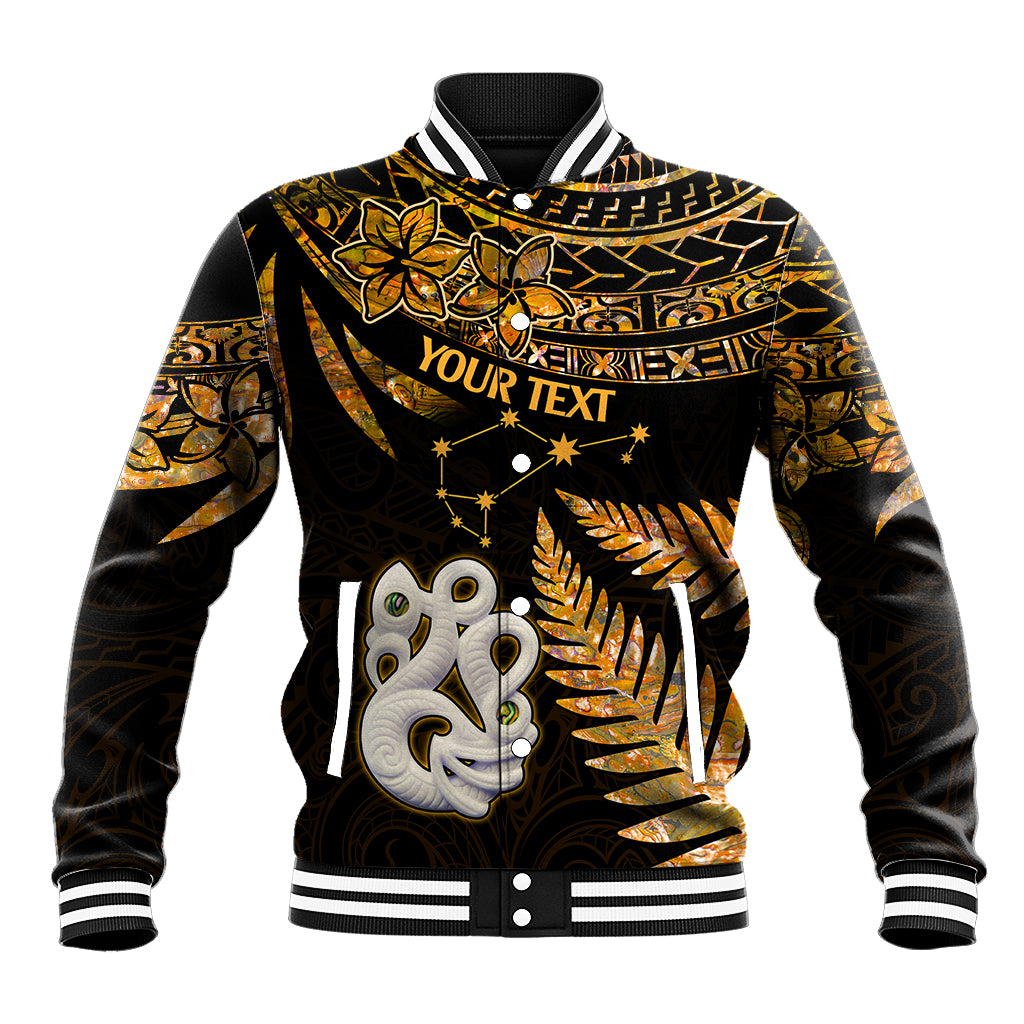 Custom Maori Baseball Jacket Matariki Stars Manaia with Paua Shell - Gold LT9 - Wonder Print Shop