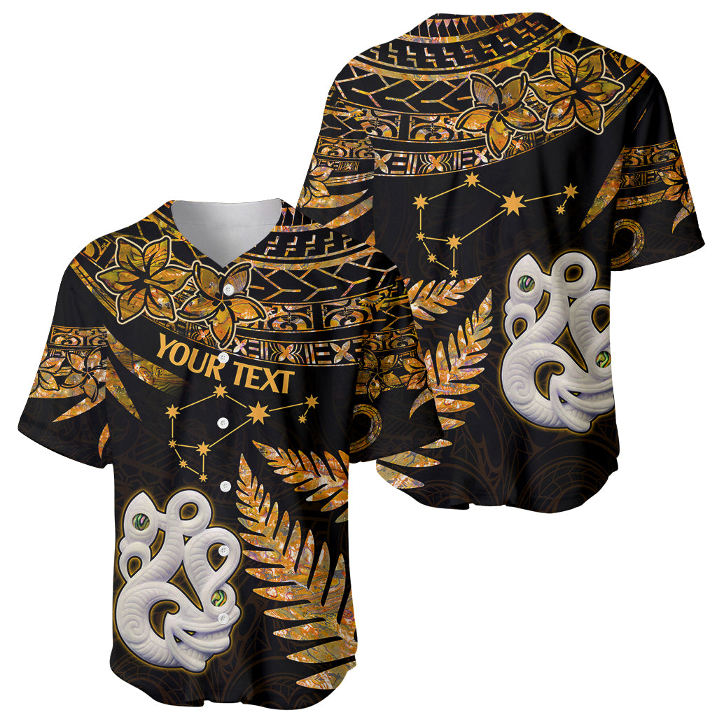 Custom Maori Baseball Jersey Matariki Stars Manaia with Paua Shell - Gold LT9 - Wonder Print Shop