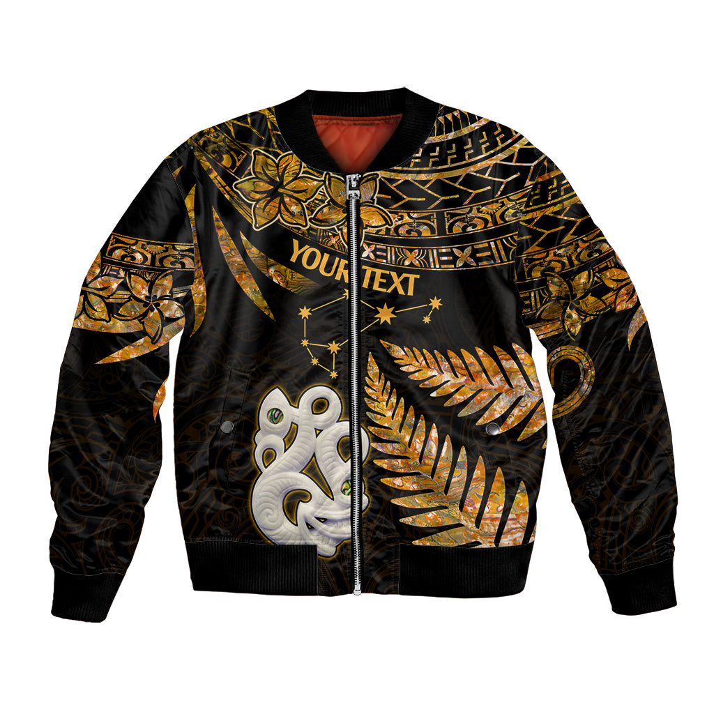 Custom Maori Bomber Jacket Matariki Stars Manaia with Paua Shell - Gold LT9 - Wonder Print Shop