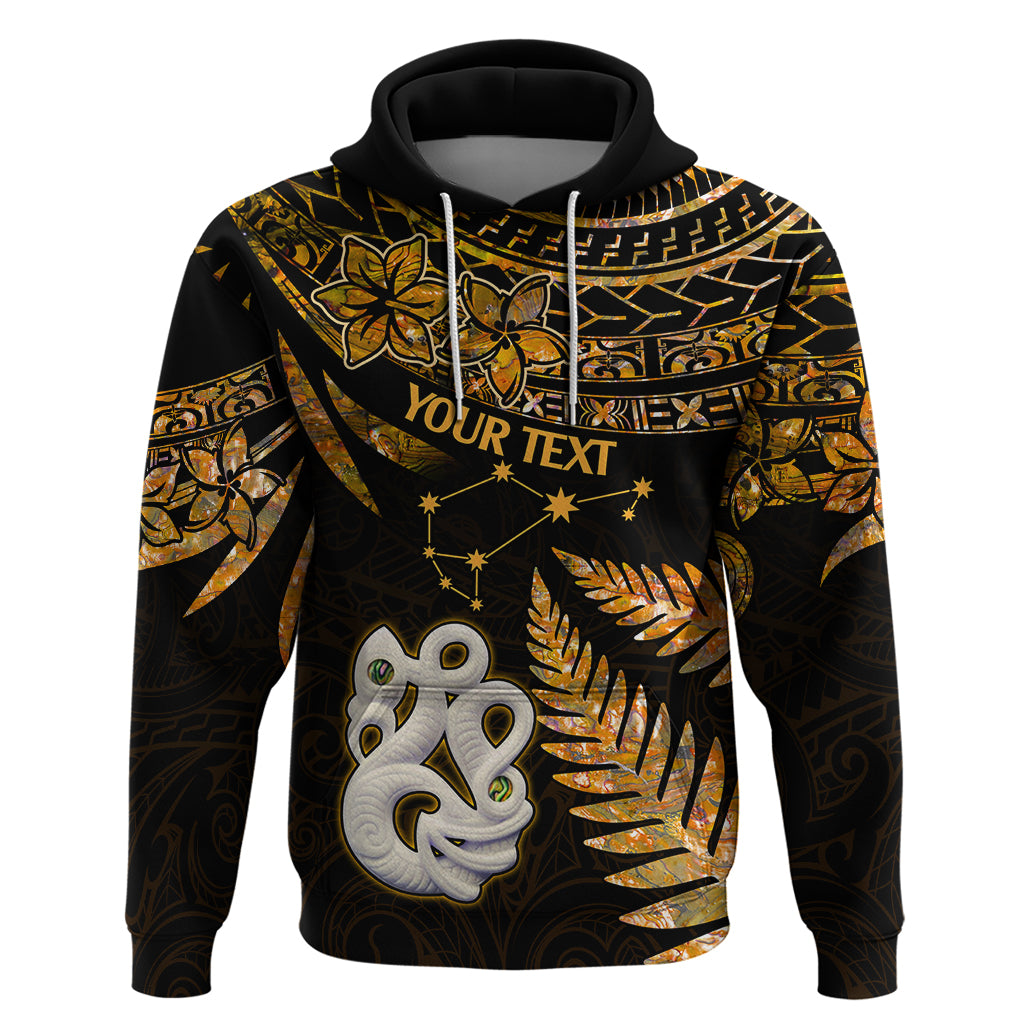 Custom Maori Hoodie Matariki Stars Manaia with Paua Shell - Gold - Wonder Print Shop